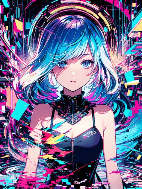 (​masterpiece、top-quality:1.1、Top resolution:1.1、Official art、beautifly、Aesthetic:1.2、(1girl in:1.3)、glitch art、(digital distort...