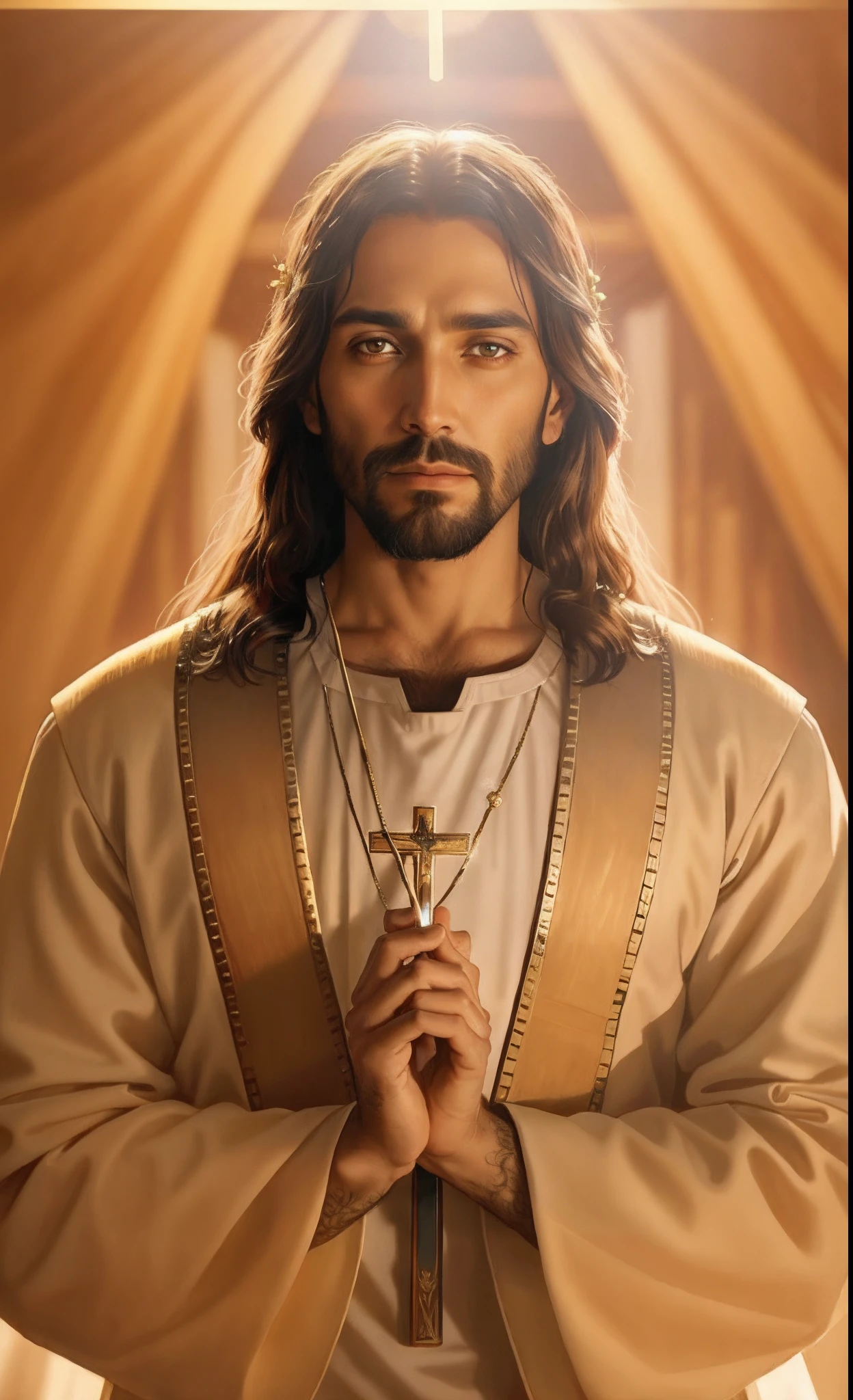 一名男子手持十字架和念珠的特写镜头, 耶稣 Christ, Portrait of 耶稣 Christ, 穿得像耶稣基督, 《质量效应》in 耶稣 Christ, 万王之王, 耶稣 of Nazareth, 耶稣 Christ blunt apparatus, Cyberpunk 耶稣 Christ, 耶稣 wasted at the meeting, 耶稣的脸, 作者：罗曼·贝兹帕尔基夫, 主和救世主, 耶稣