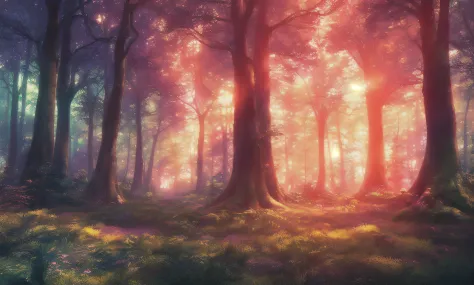 a gorgeous magical forest, sunset , spectacular, breathtaking, gorgeous, beautiful, (lndskp style) and (redshift style:1.2) and (nvinkpunk:1.2)