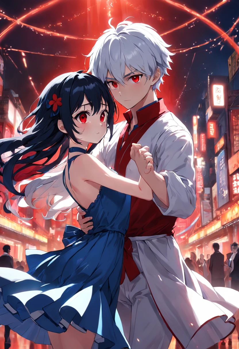 A couple of anime characters hugging in a city at night - SeaArt AI