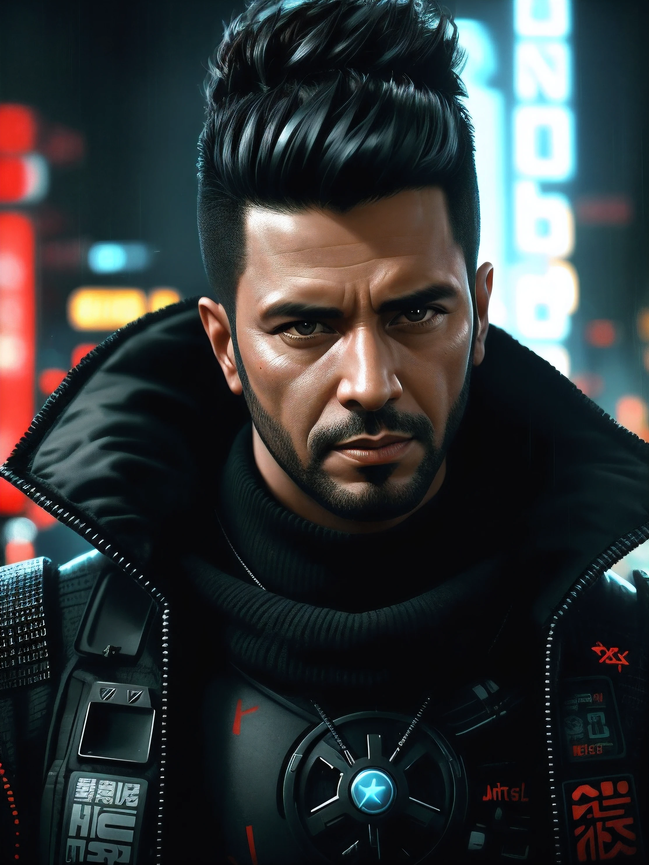 Arafed imagem de um homem com um sci - fiorer em seu peito, Arte digital detalhada em 4k, Arte digital altamente detalhada em 4k, Retrato de Adam Jensen, Epic portrait illustration, Retrato de um homem cyberpunk, pintura digital futurista, estilo pintura digital, Arte Digital 4K, 8k hd papel de parede arte digital, fan art, Retrato de um samurai cyberpunk