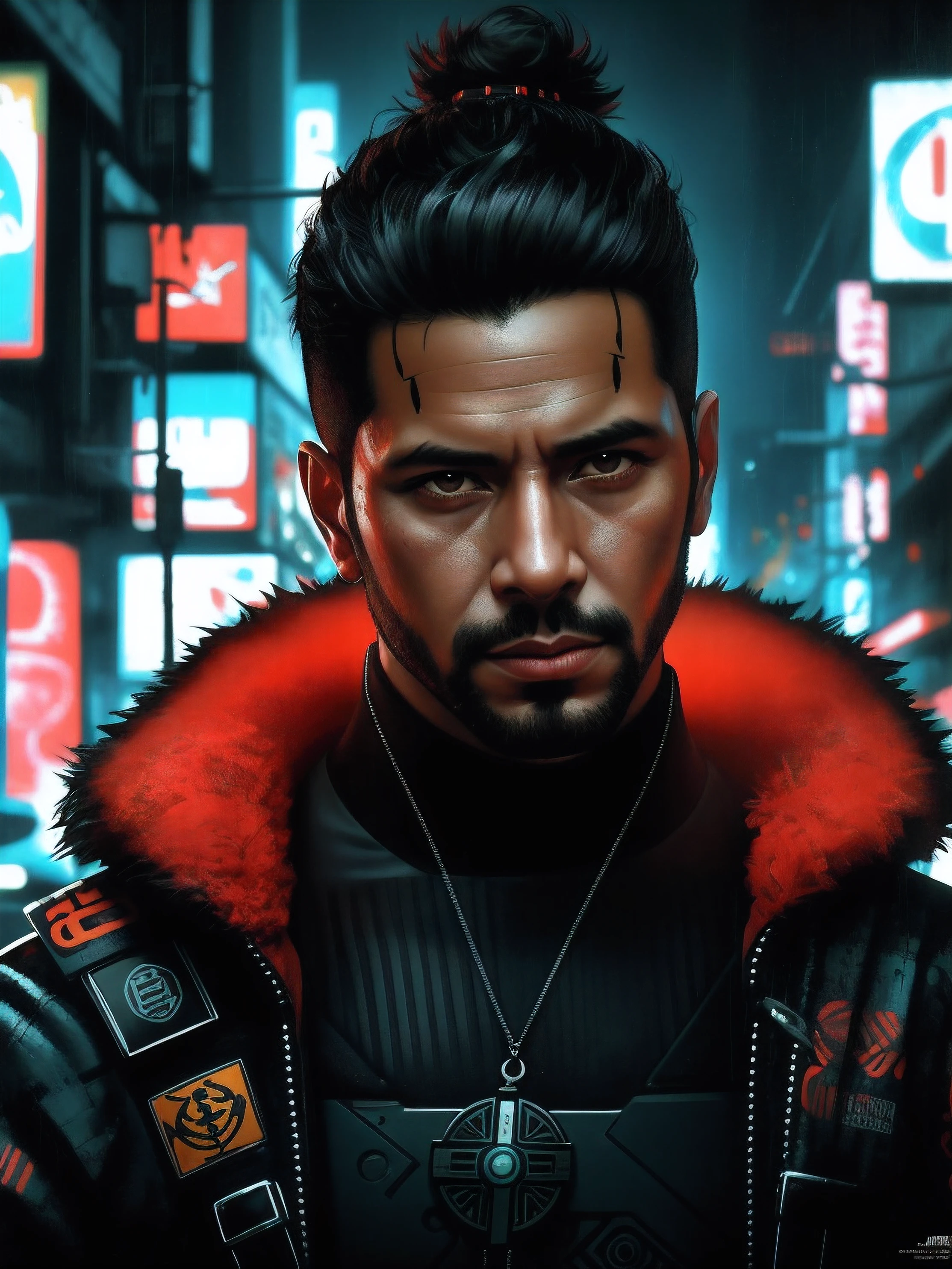 Arafed imagem de um homem com um sci - fiorer em seu peito, Arte digital detalhada em 4k, Arte digital altamente detalhada em 4k, Retrato de Adam Jensen, Epic portrait illustration, Retrato de um homem cyberpunk, pintura digital futurista, estilo pintura digital, Arte Digital 4K, 8k hd papel de parede arte digital, fan art, Retrato de um samurai cyberpunk