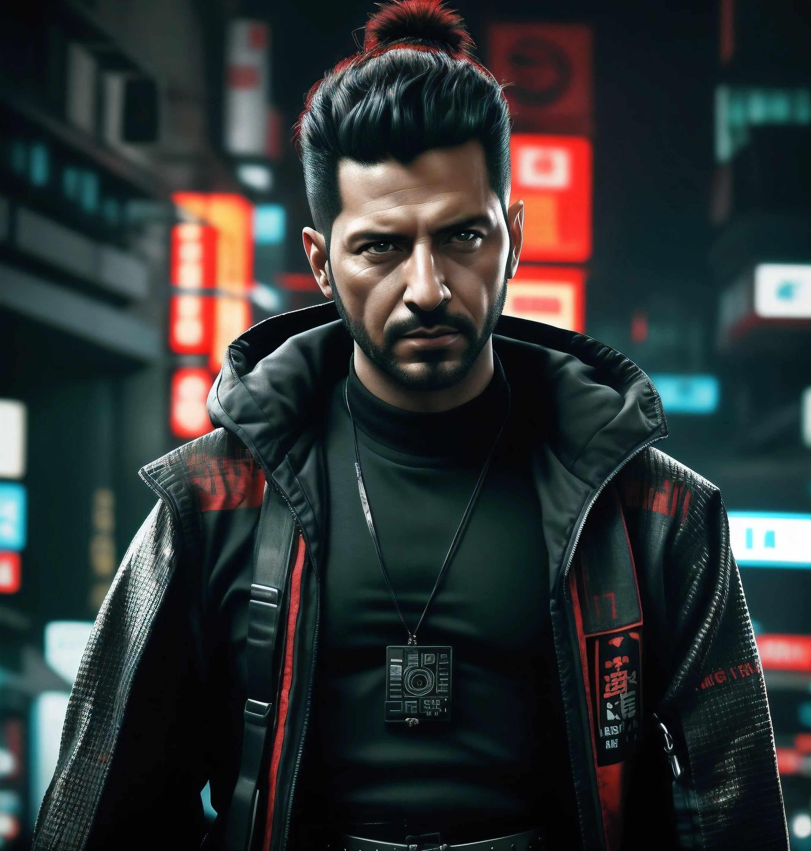 Arafed imagem de um homem com um sci - fiorer em seu peito, Arte digital detalhada em 4k, Arte digital altamente detalhada em 4k, Retrato de Adam Jensen, Epic portrait illustration, Retrato de um homem cyberpunk, pintura digital futurista, estilo pintura digital, Arte Digital 4K, 8k hd papel de parede arte digital, fan art, Retrato de um samurai cyberpunk