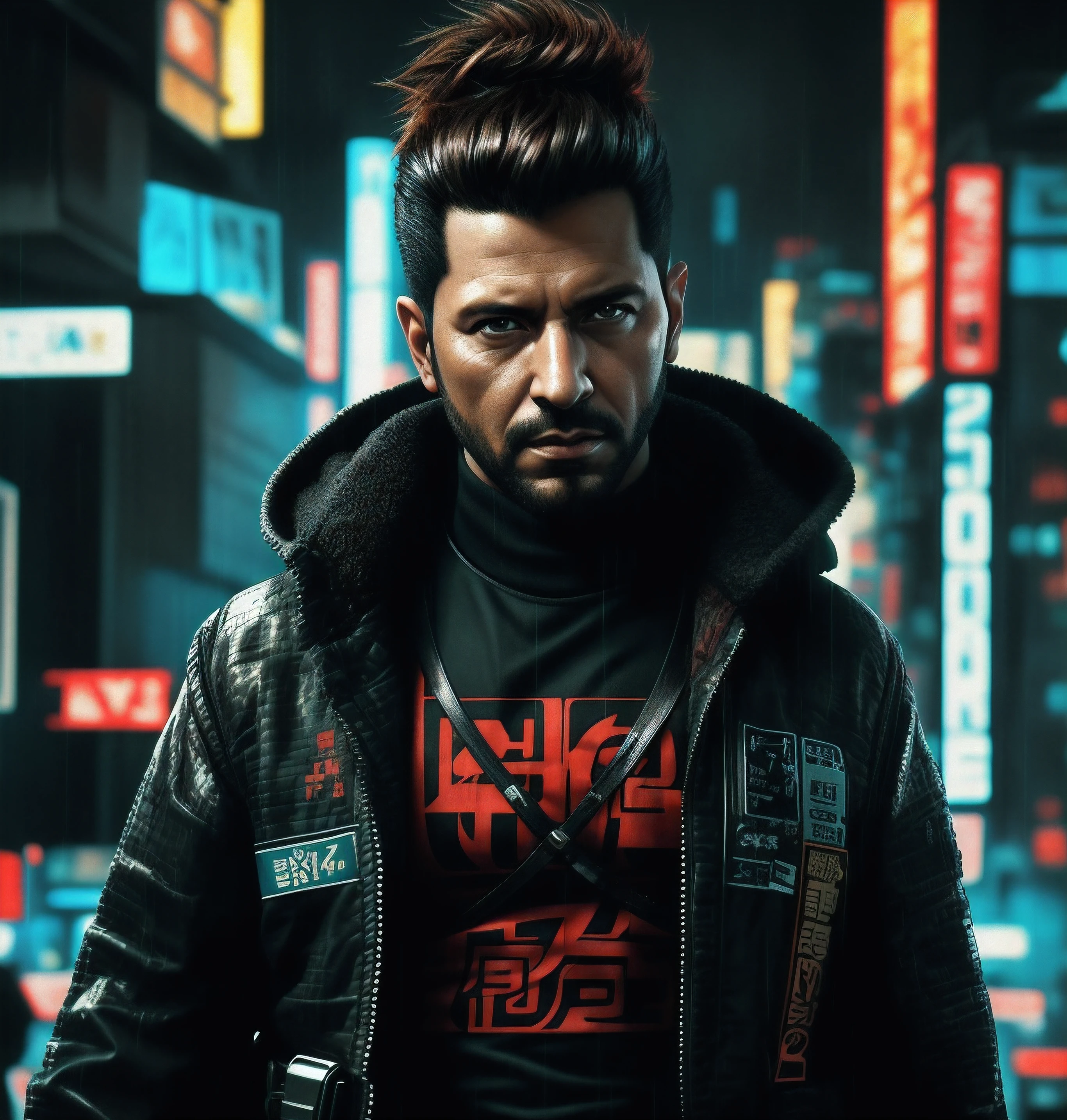 Arafed imagem de um homem com um sci - fiorer em seu peito, Arte digital detalhada em 4k, Arte digital altamente detalhada em 4k, Retrato de Adam Jensen, Epic portrait illustration, Retrato de um homem cyberpunk, pintura digital futurista, estilo pintura digital, Arte Digital 4K, 8k hd papel de parede arte digital, fan art, Retrato de um samurai cyberpunk