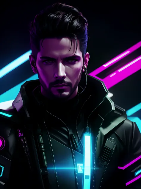 um close up de um homem em um terno futurista com um fundo futurista, cyberpunk hero, neon scales and cyborg tech, em um aliado ...