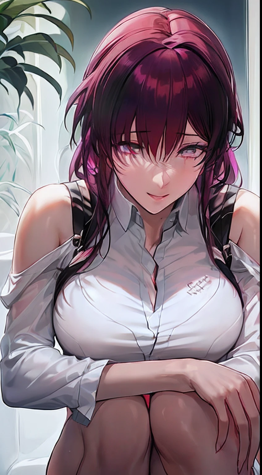 Anime girl with red hair and white shirt sitting on a toilet - SeaArt AI