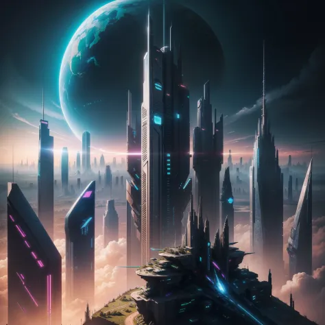 cyberpunked　Future landscape　planet earth　Skyscrapers　ＳＦArt Futuristic City　top-quality　​masterpiece　超A high resolution　dream　Mare