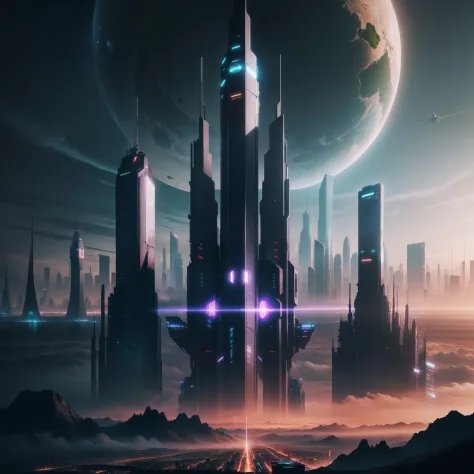 cyberpunked　Future landscape　planet earth　Skyscrapers　Megacities　ＳＦart by　futuristic cities　top-quality　​masterpiece　超A high resolution　dream