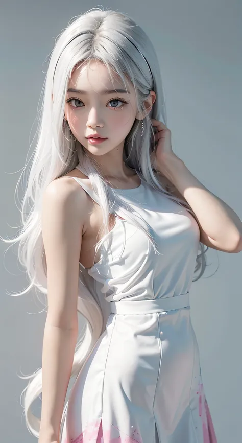 a close up of a woman in a white dress with long hair, anime girl ...