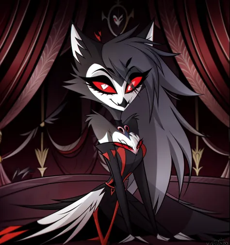 (Vivziepop style), anthro, octavia \(helluva boss\), owl demon, grey ...