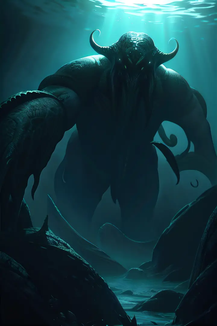 Cthulhu,Monster,tentaculata，A polluted underwater world，Gloomy picture，Nuclear contamination，（Face:1.35）sarcoma