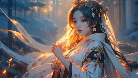 Anime girls in white and black dresses，Long hair shawl，((a beautiful fantasy empress))，palace，A girl in Hanfu，a beautiful fantas...