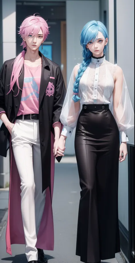 ((Male and female couples)), Idol Photos, Magazine covers, Photos of actors, Professional Photos, Height difference, tall male, Happiness, youthfulness, extra detailed face, detailed punk hair, very detailed character, inspired by Sim Sa-jeong, Cai Xukun's...