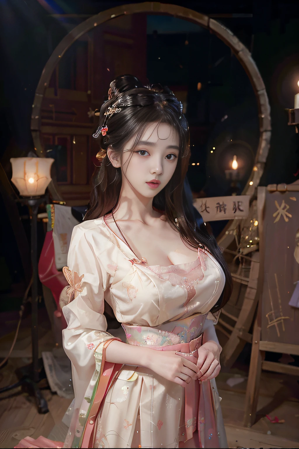 8k, RAW Photo, Best Quality, Masterpiece: 1.2), (Realistic, Photo Realistic: 1.4), {{{1girl}}},, Depth of Field, Full Body, Cinematic Lighting, princess 8 yeald old cute, (huge ，cleavage), Beautiful Facial Features, Beautiful Body, Sweating, , Depth of Field, Skin, Ears, Pale Skin, Best Quality, Masterpiece, Illustration, an extremely deciple and beautiful, extremely detailed,CG,unity,8k wallpaper,amazing,finely detail,master,best quality,official art,extremely detailed CG unity 8k wallpaper,ridiculous,incredibly ridiculous,huge file size, super verbose, high resolution, very verbose, Beautiful detailed girl, very detailed eyes and face, beautiful detailed eyes, light on face, (Hanfu: 1.1), lace silk thin, petticoat white pink green