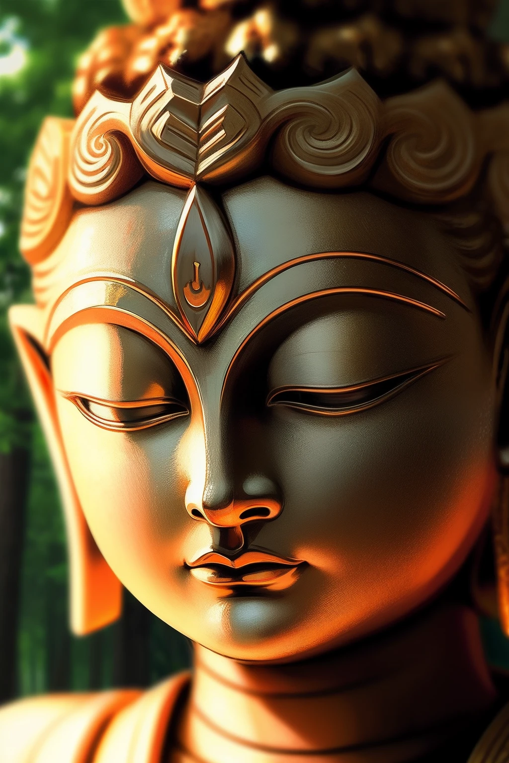 Beautiful Buddha face with nature background