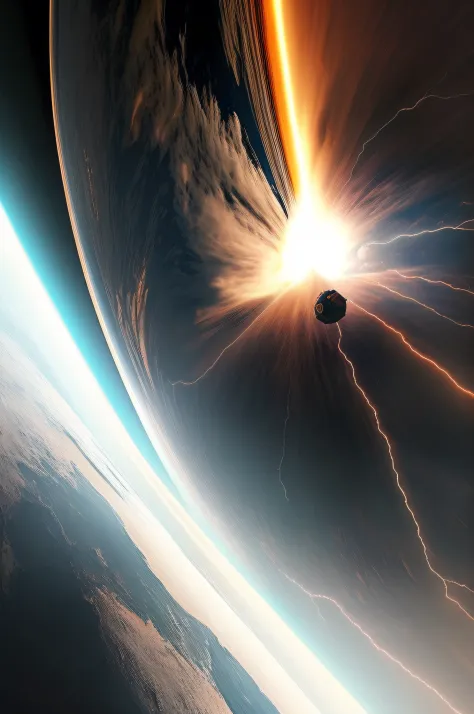 Interstellar, planet explodes, black hole, magnetic superstorm, many astronauts, many spaceships, many planets, surreal images, super resolution quality, 32k resolution , extremely detailed description, Cinematic, Hyper-detailed, insane details, Beautifull...