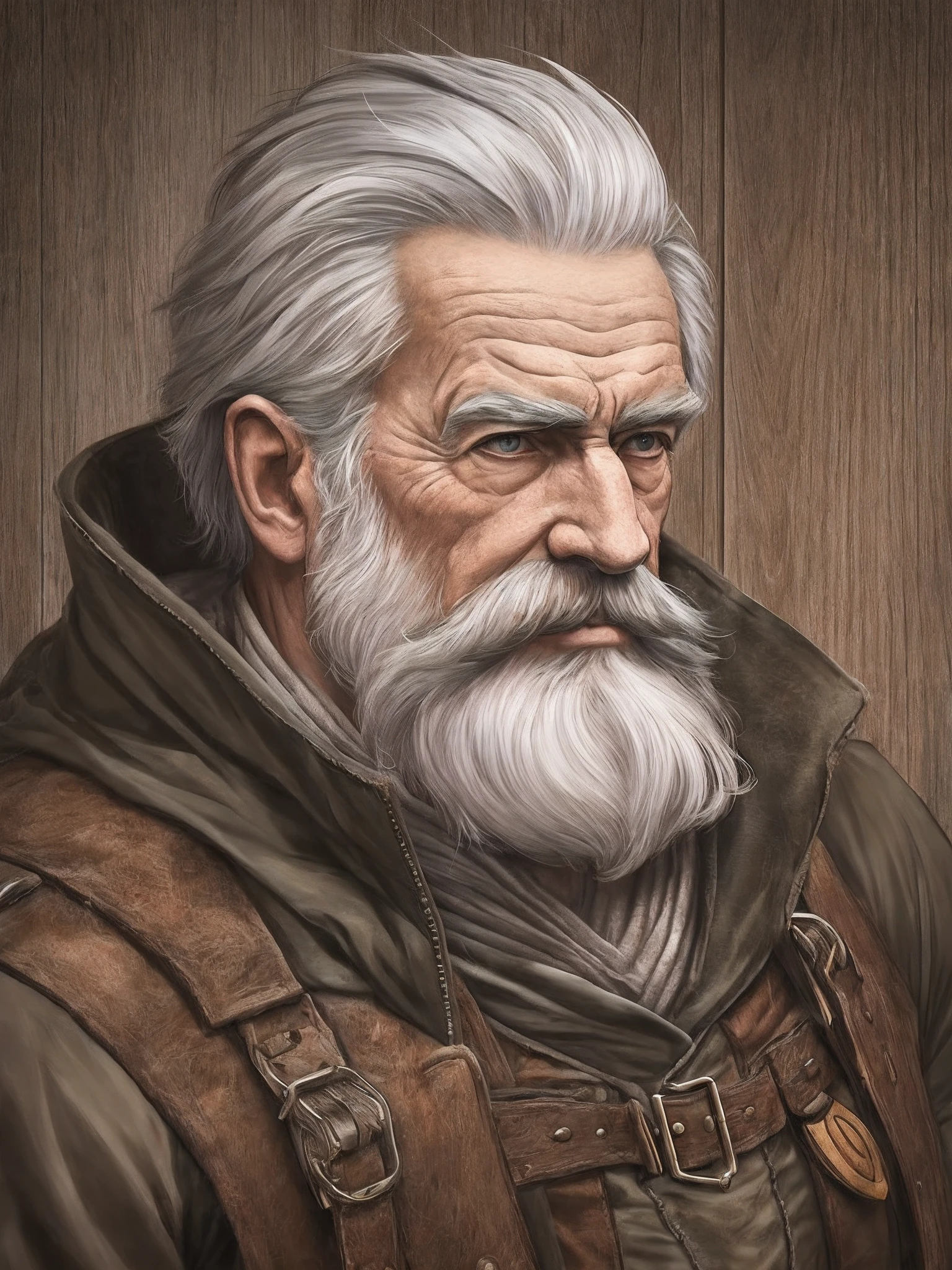 old male, hunting gear, wood, grey hair, trimmed beard --auto --s2