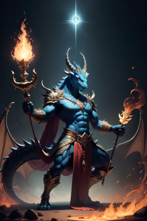 anthropomorphic dragon god holding a scepter