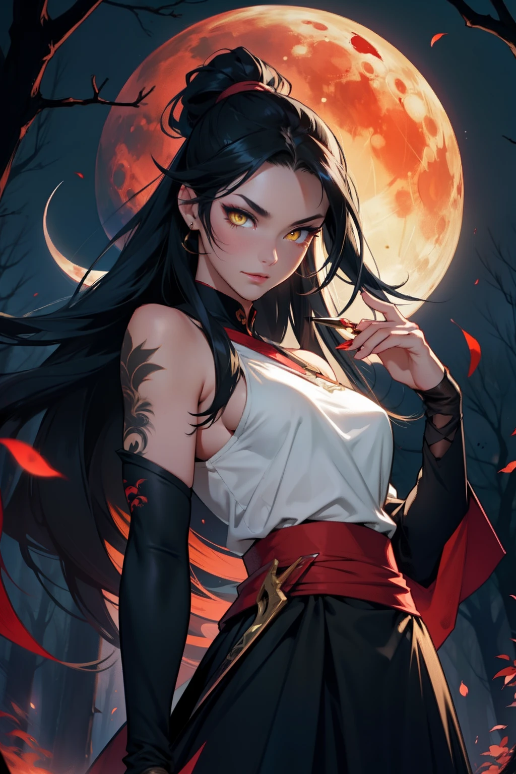 ninjartist lunar eclipse the woods knifes Long black hair Yellow eyes ...