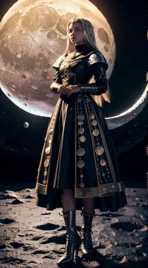 3D style, (the huge moon:1.5), (extremely detailed CG unity 16k wallpaper:1.1), (Denoising strength: 1.45), (tmasterpiece:1.37), game style, Amalia, Wearing a medieval dress, In the GoT's room, god rays, sparkle, glowing light