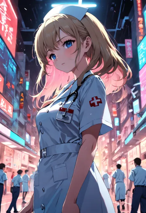 original characters, nurses, cleavage, big boobs, anime, anime girls, nurse  outfit, artwork, digital art, portrait display, cleavage cutout, AI art