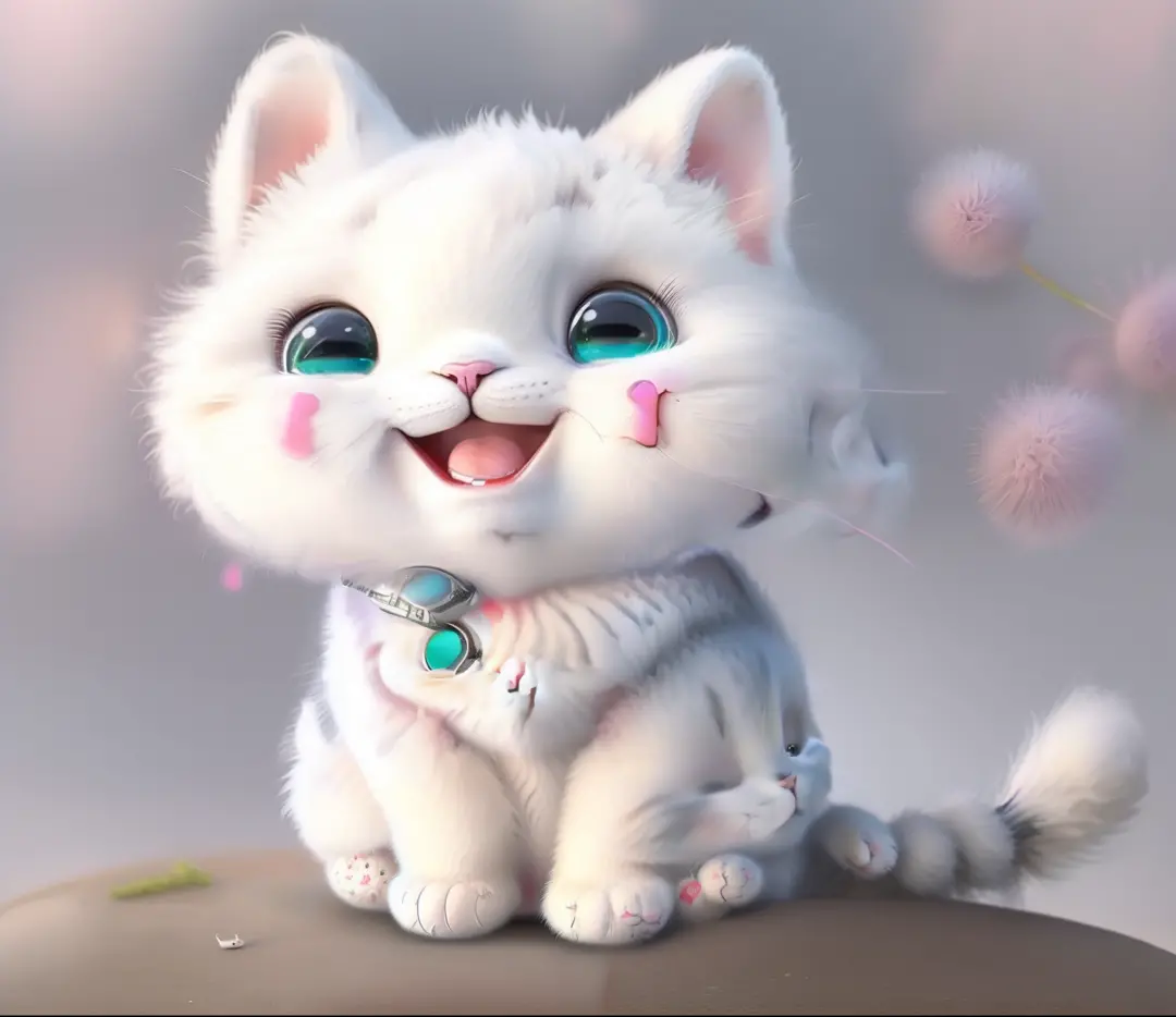 A happy cat，Squint one eye，Kawaii cat, white cat，adolable，shaggy，A cute cat, the cat is smiling, anime cat, illustration of a cat, a cat is smiling, Cute cat, realistic anime cat, anime visual of a cute cat, cat design, smiling cat, Happy cat