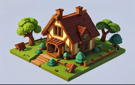 Cartoon style, polygon, game architecture design, fantasy, beautiful house, forest architecture, small animals, casual game style, creative, best detail, 3d, blender, Masterpiece, best quality, cartoon rendering, 8K