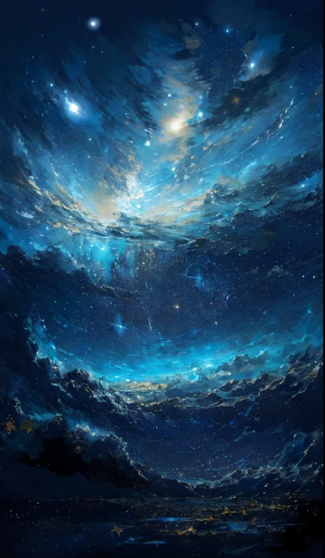 Starry sky with stars and clouds, baroque painting. star lit sky, sky strewn with stars, cosmic starry sky, Cosmos Sky, starrysk...