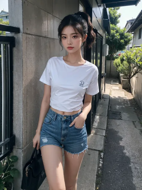 ((smallunderboob,Tomboyish,small heads)), (Well-defined abs: 1.1), (perfect bodies: 1.1), (short-length straighthair: 1.2), Black hair, upper body photos, attractive collarbone，nabel，（极其细致的CG 8k壁纸），（Extremely refined and beautiful），（tmasterpiece），（best qua...