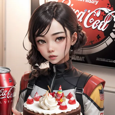 Gundam holding cake and Coca-Cola birthday congratulations figure