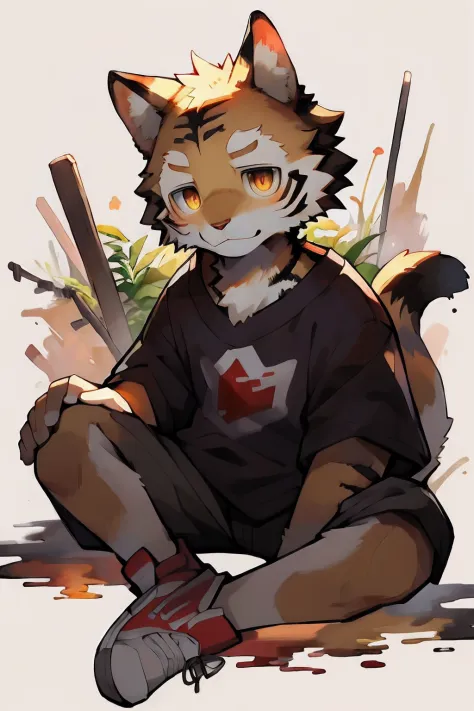 Masterpiece, Best quality, Perfect anatomy, Bright eyes, Detailed eyes, Furry, coyote, (Phyllis:0.25), Male, solofocus, Cute, Smaller males, Tail, baggy clothes, Wet clothing, Sneakers, Kaihuai, Oil paints, high-angle view, neonlight, author：Milk Tiger 114...
