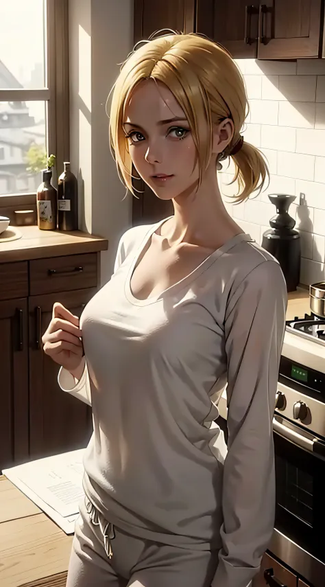 annie from the anime Shingeki no Kyojin, short hair, blonde hair, ponytail, beautiful, beautiful woman, perfect body, perfect br...