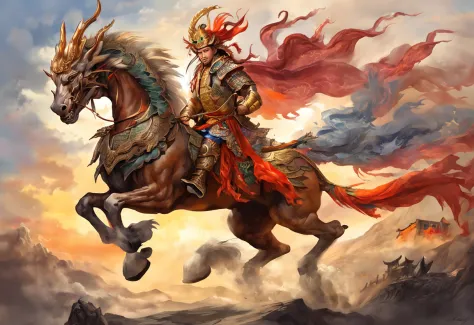 ighly detailed, ​masterpiece, fantastic quality, Ultra-high-definition CG images, Perfect litthing, realistic shadow, magnificent scene, A creature mixed with Chinese dragons and horses,dramatic sky, vivd colour.