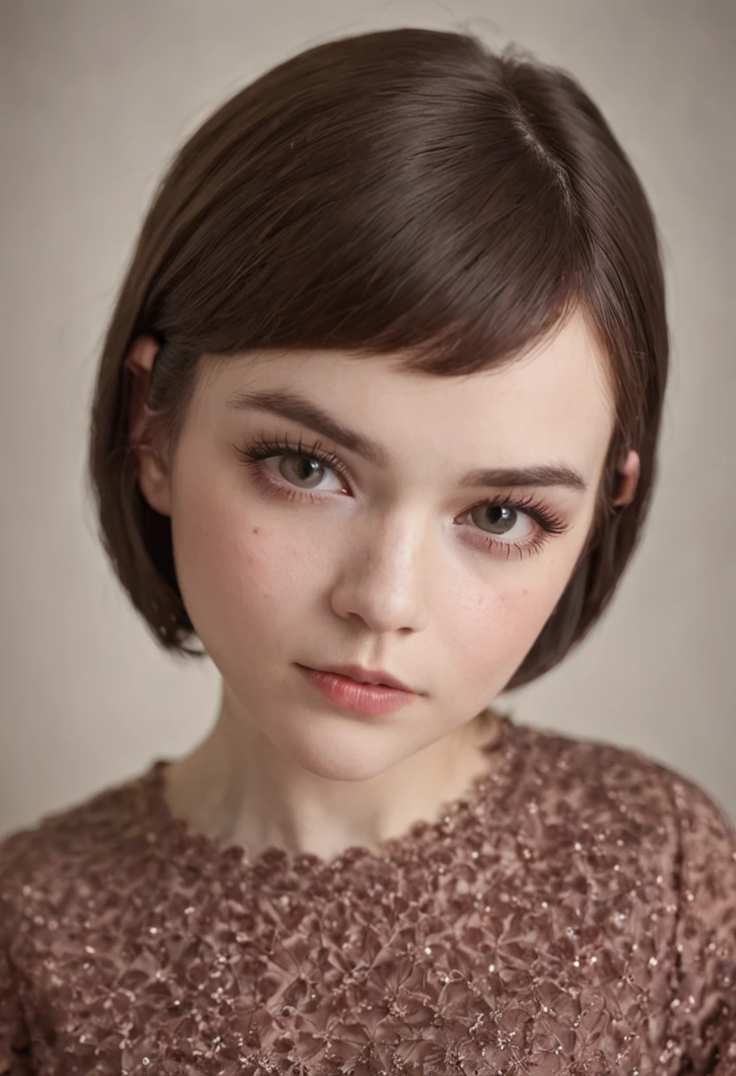 A close up of a young girl with a short brown hair - SeaArt AI