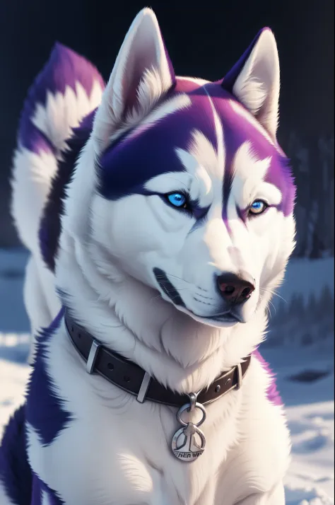 The upper body of a Siberian Husky dog, colorful artistic fur, extremely accurate rendering, clear details.