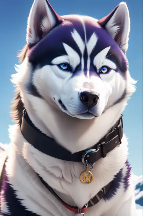 The upper body of a Siberian Husky dog, colorful artistic fur, extremely accurate rendering, clear details.
