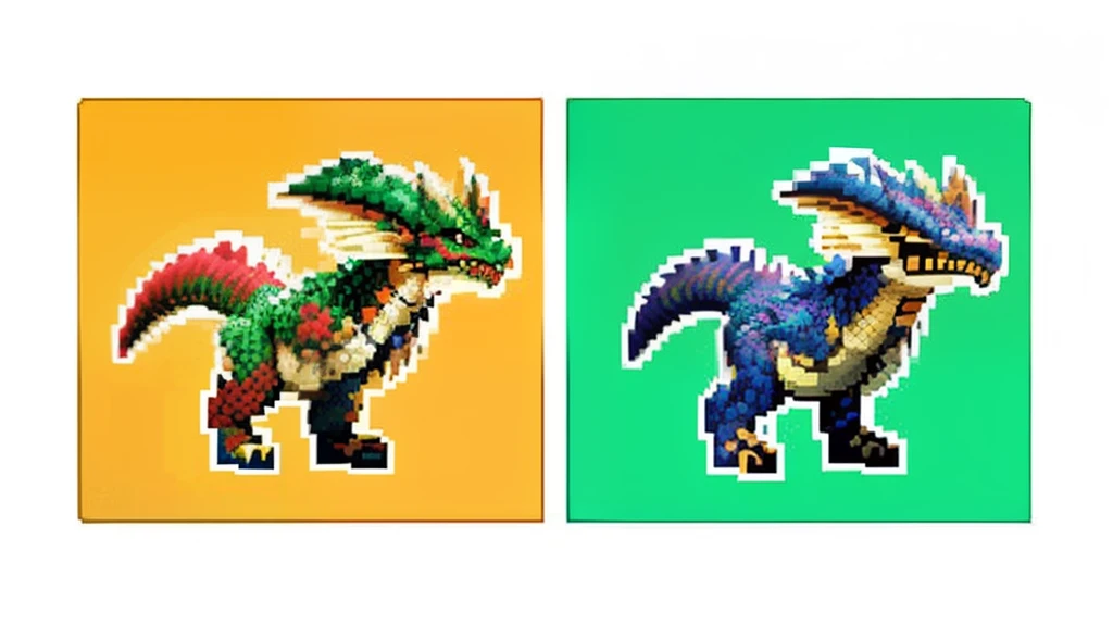 À la manière de Toriyama Akira，Jeux de pixels plats《quête de dragon》，Conception de monstre de jeu，（un dragon oriental：1.4），tout le corps comme，pixels 16 bits