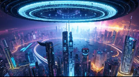 pixel game，scenography，Future sci-fi ring space city， Pixel art #pixelart