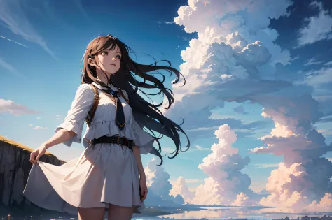 absurdres, highres, (official art, beautiful and aesthetic:1.2), close view,
shining sky, vast world, girl, gazing, awe-inspirin...