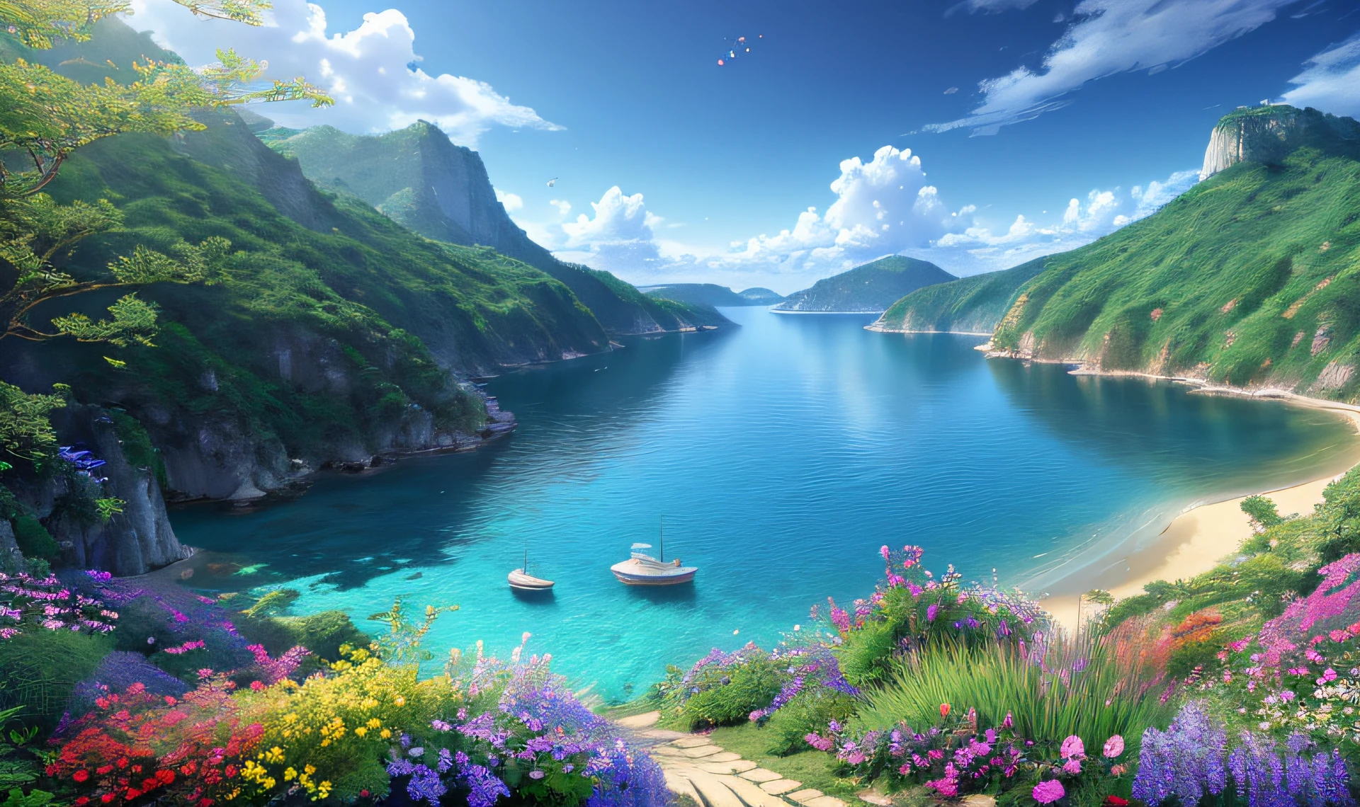 Masterpiece, best quality, (very detailed CG unity 8k wallpaper) (best quality), (best illustration), (best shadows) Nature&#39, blue sea,delicate leaves petals of various colors falling in the air light Tracking, super detailed --v6