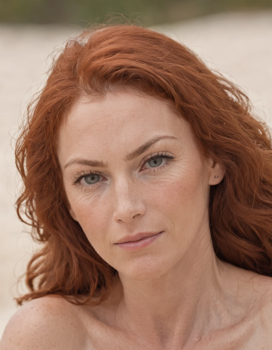 A close up of a woman with red hair and a white shirt - SeaArt AI