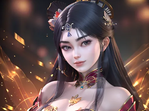 need,tmasterpiece,a high resolution,1girll,blushlush,(seductive smile:0.8),starpupil,chinese hanfu,hair adornments,choker neckla...