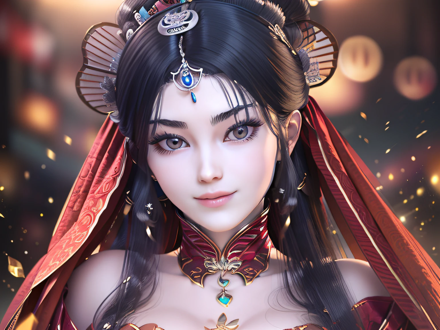 Need,tmasterpiece,A high resolution,1girll,Blushlush,(Seductive smile:0.8),starpupil,Chinese Hanfu,hair adornments,choker necklace,jewelry,Childlike big breasts,On_Body,Dingdall effect,realisticlying,light edge,Two-tone lighting，（highdetailskin：1.2），8K  UHD，Slr，softlighting，high high quality，Volumetriclighting，photore，A high resolution，4K，8K，Background bokeh