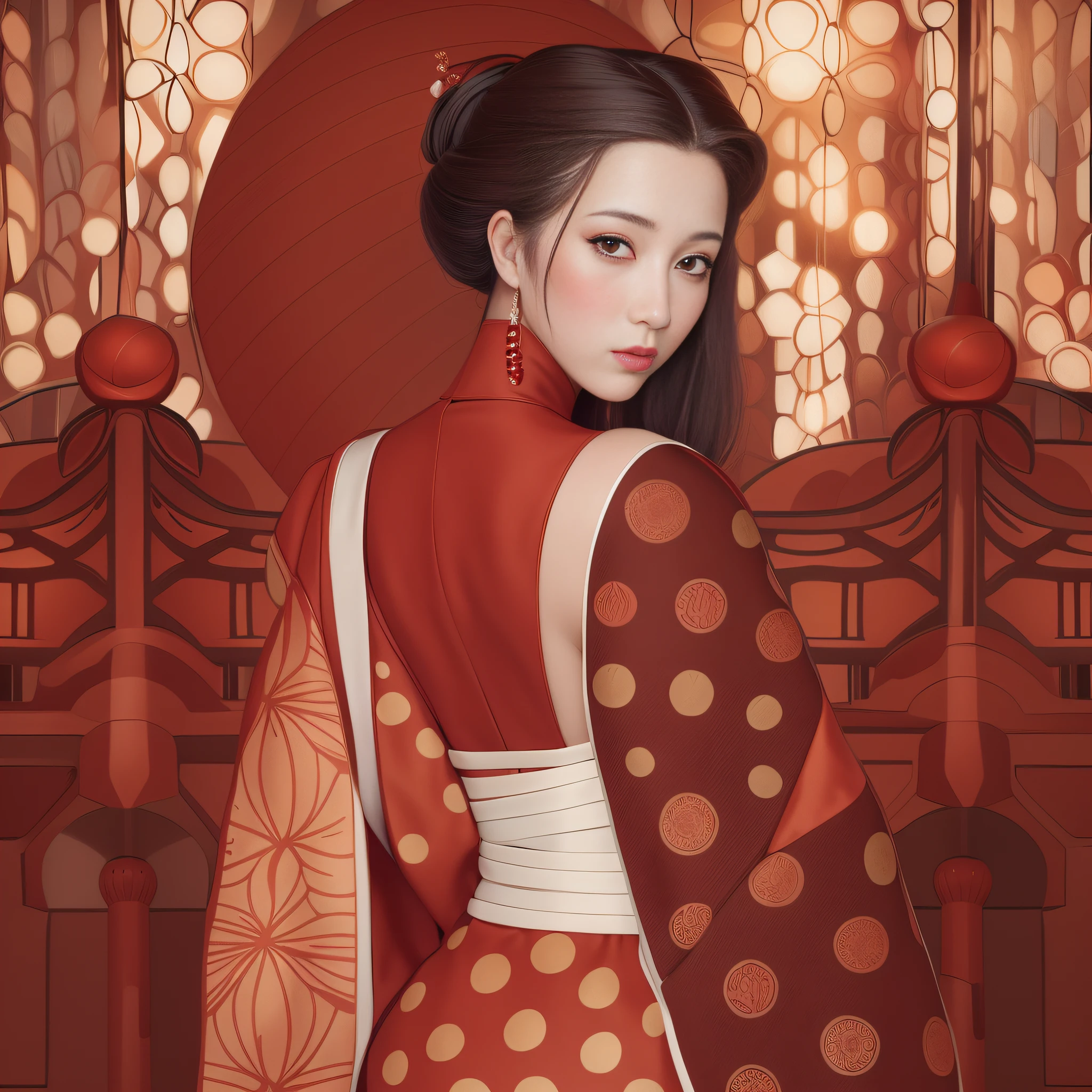 A close up of a woman in a red and white dress - SeaArt AI