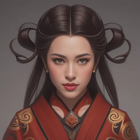 um close up de uma mulher com um vestido vermelho e um colar, retrato de mulan, a beautiful artwork illustration, stunning digit...