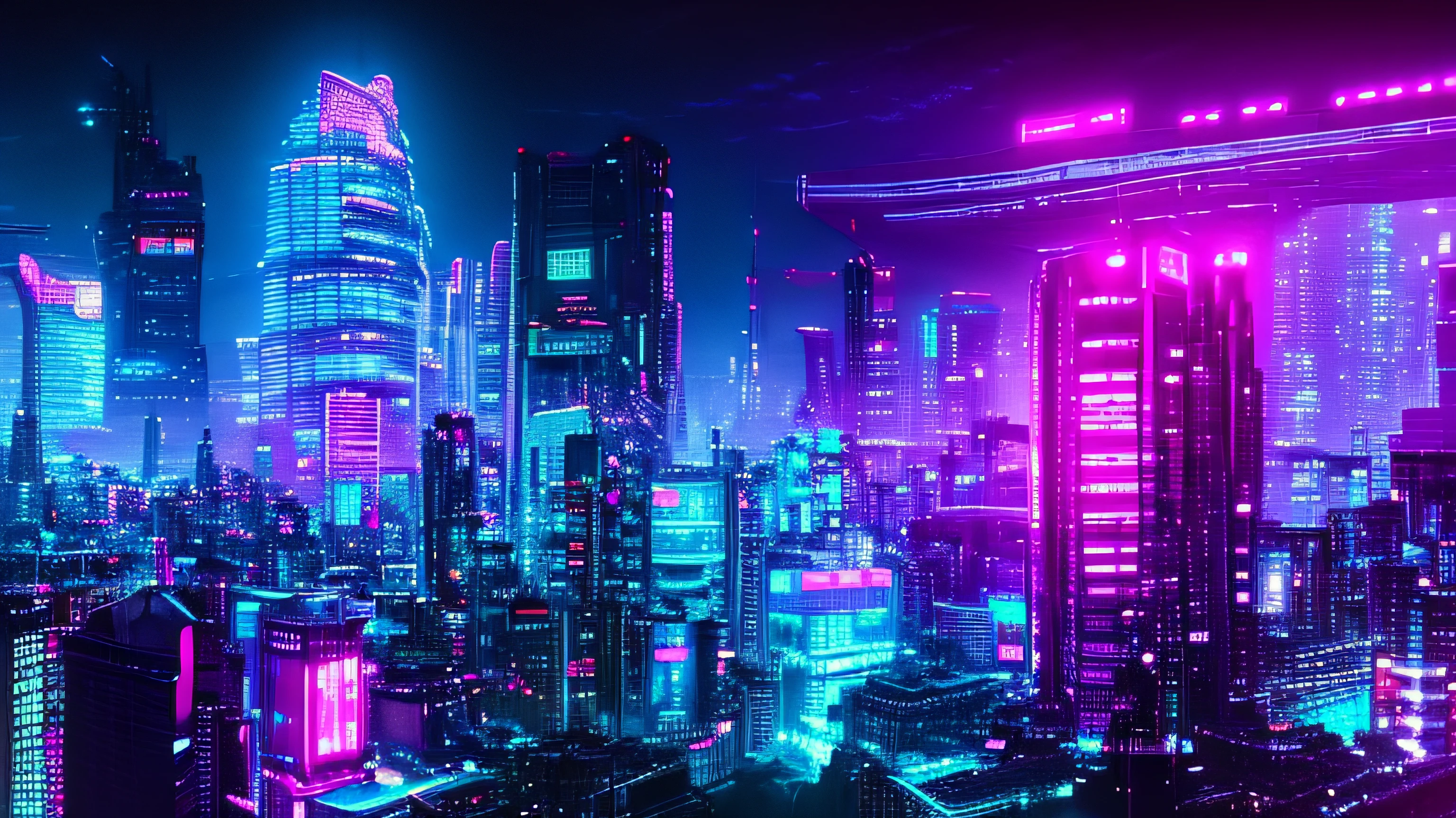 A city with neon lights and skyscrapers in the background - SeaArt AI