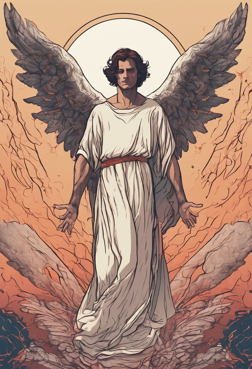 angel with wings male sex dark hair in heaven with bible in hand - SeaArt AI