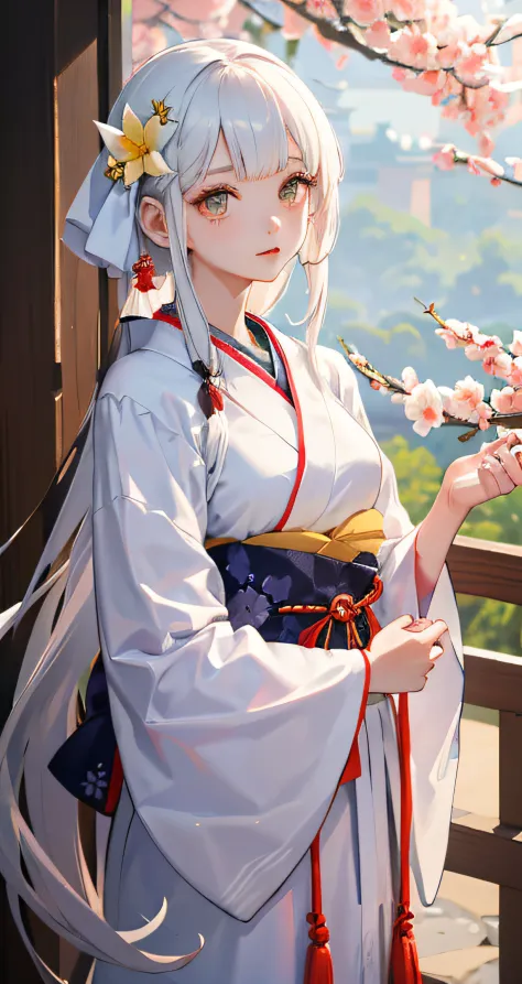 Cute portrait of Hana wearing a Japanese dress in a stunning location, fazer parecer um verdadeiro humano vincos no rosto, sem filtros, all natural-looking human skin