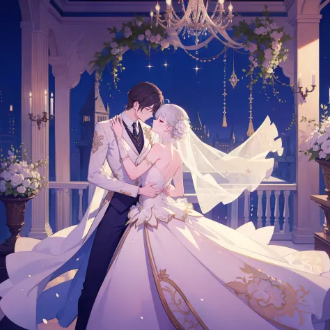 "yaoi wedding, elegant and romantic, breathtakingly beautiful, exquisite details, stunning lighting, tender love and affection, ...