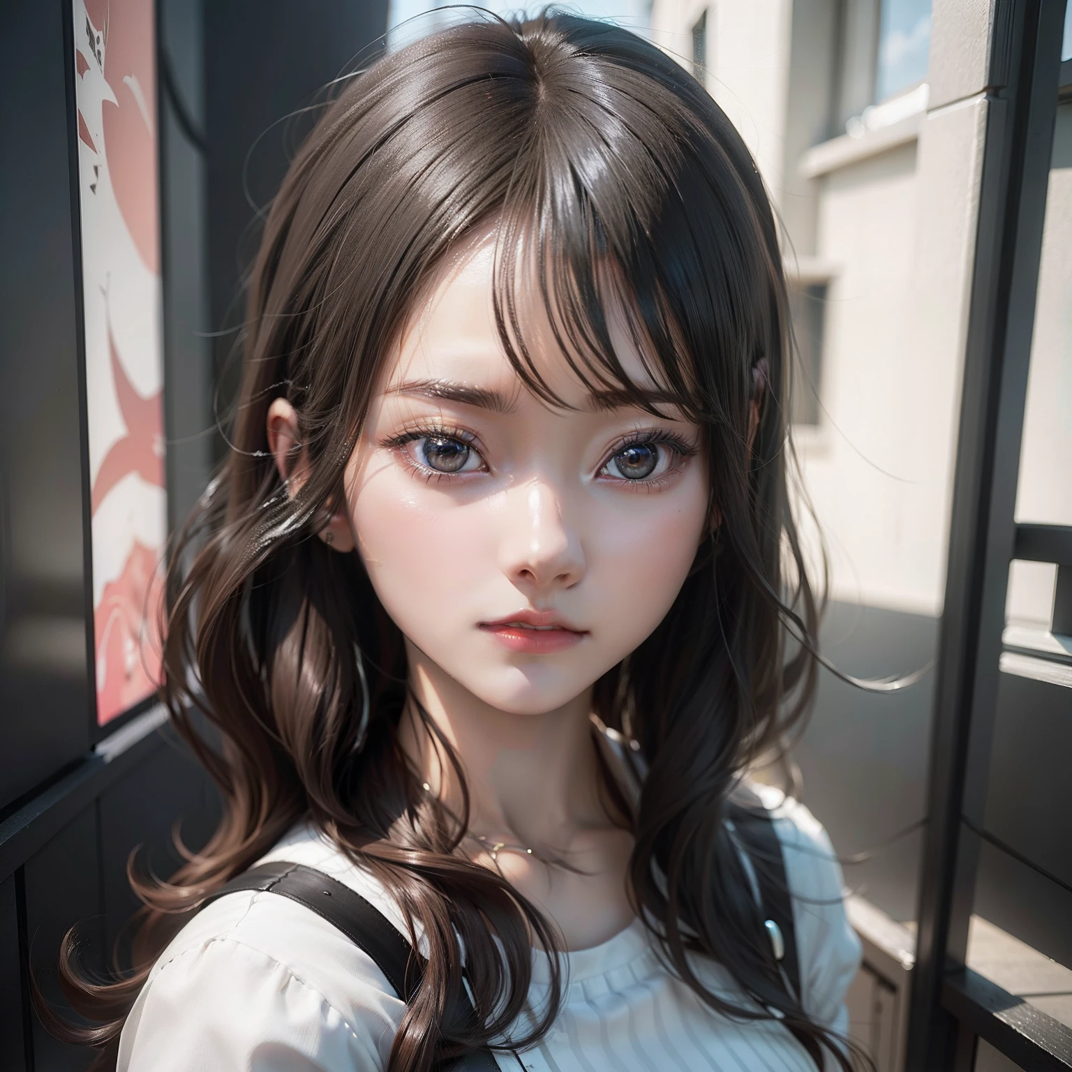 A close up of a girl with long hair and a white shirt - SeaArt AI